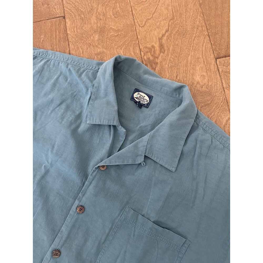 Tommy Bahama 100% Cotton Shirt Mens XL Greenish Blue Hawaiian Palm Trees